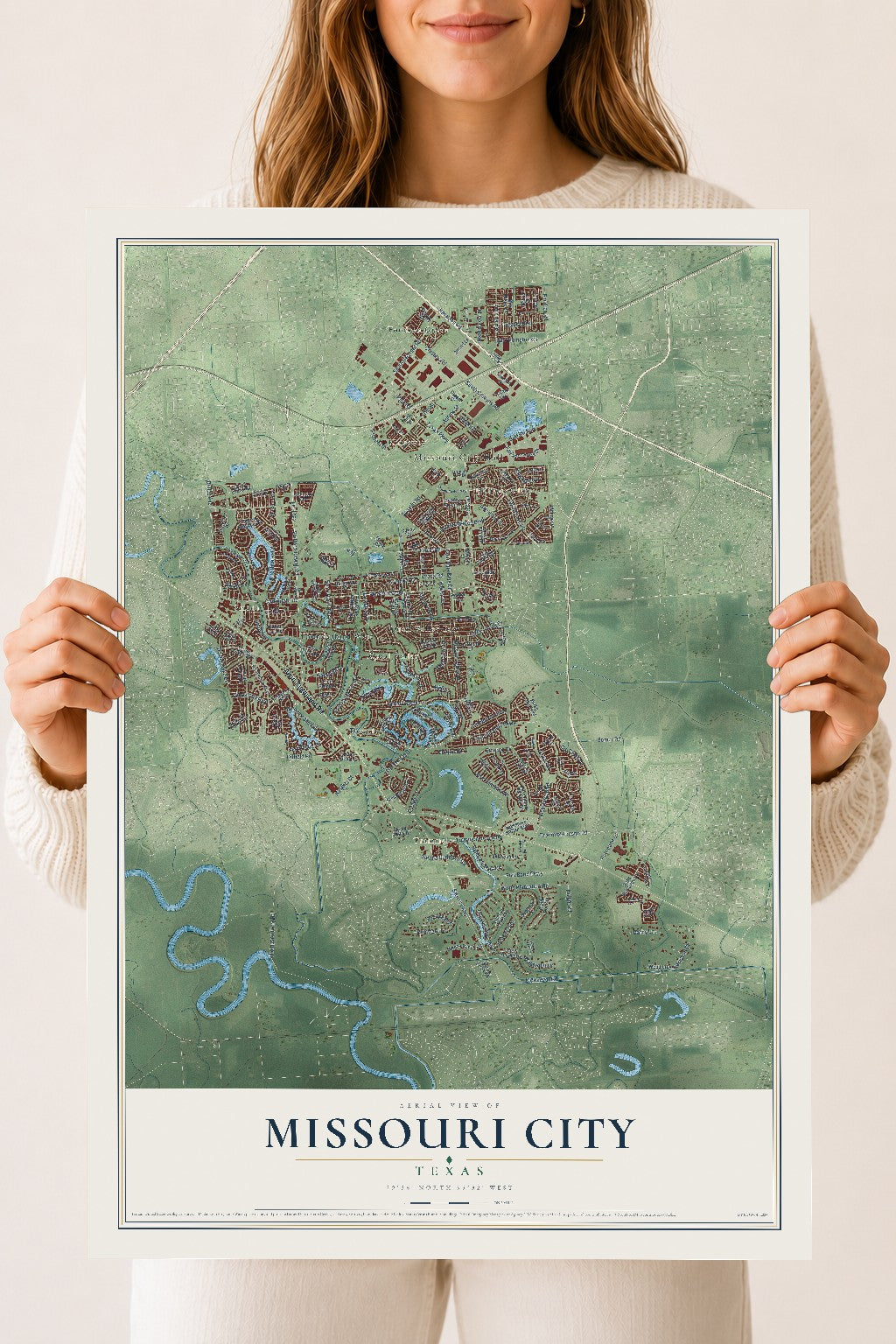 Map of Missouri City, Texas, 18 x 24 inch unframed archival matte print