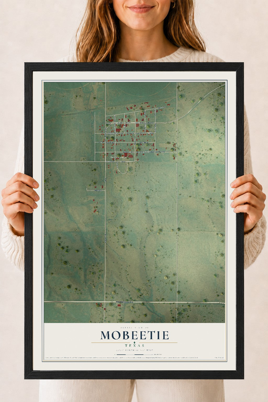 Map of Mobeetie, Texas, 18 x 24 inch print in a black wood frame