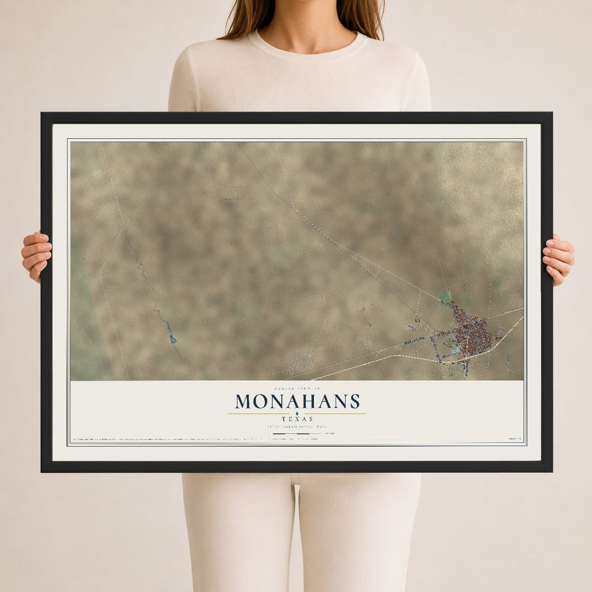 Map of Monahans, Texas, 24 x 36 inch print in a black wood frame