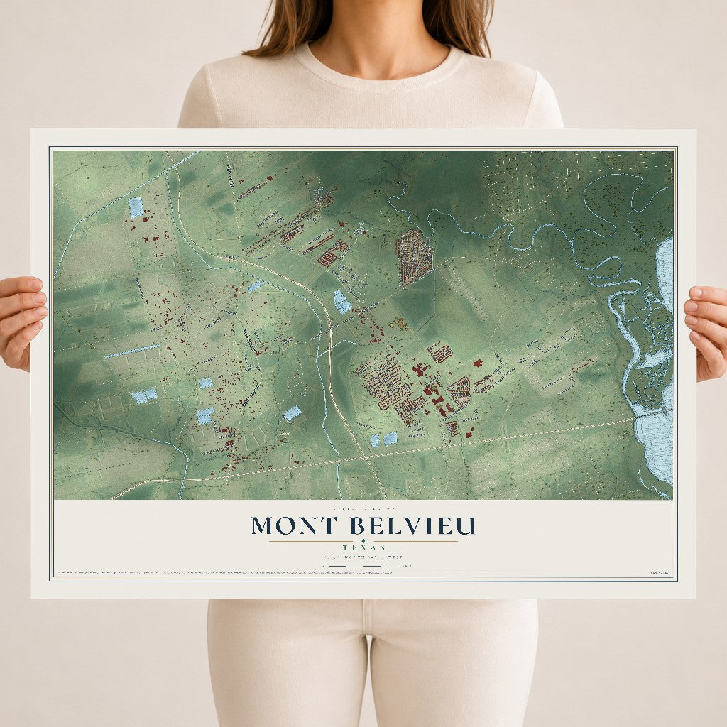 Map of Mont Belvieu, Texas, 18 x 24 inch unframed archival matte print