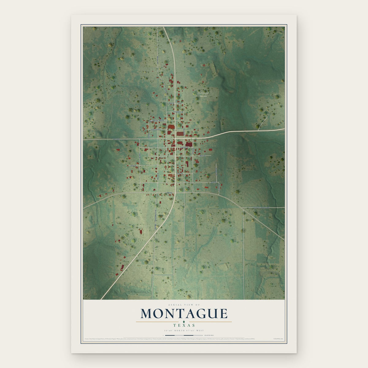 Montague, Texas map print, the full design