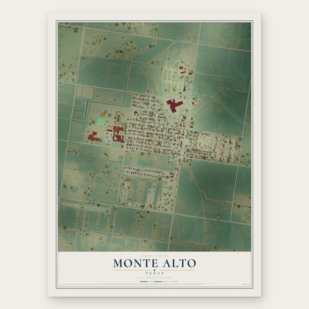 Monte Alto, Texas map print, the full design