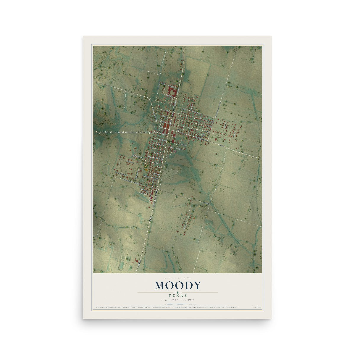 Map of Moody, Texas, 12 x 18 inch unframed archival matte print
