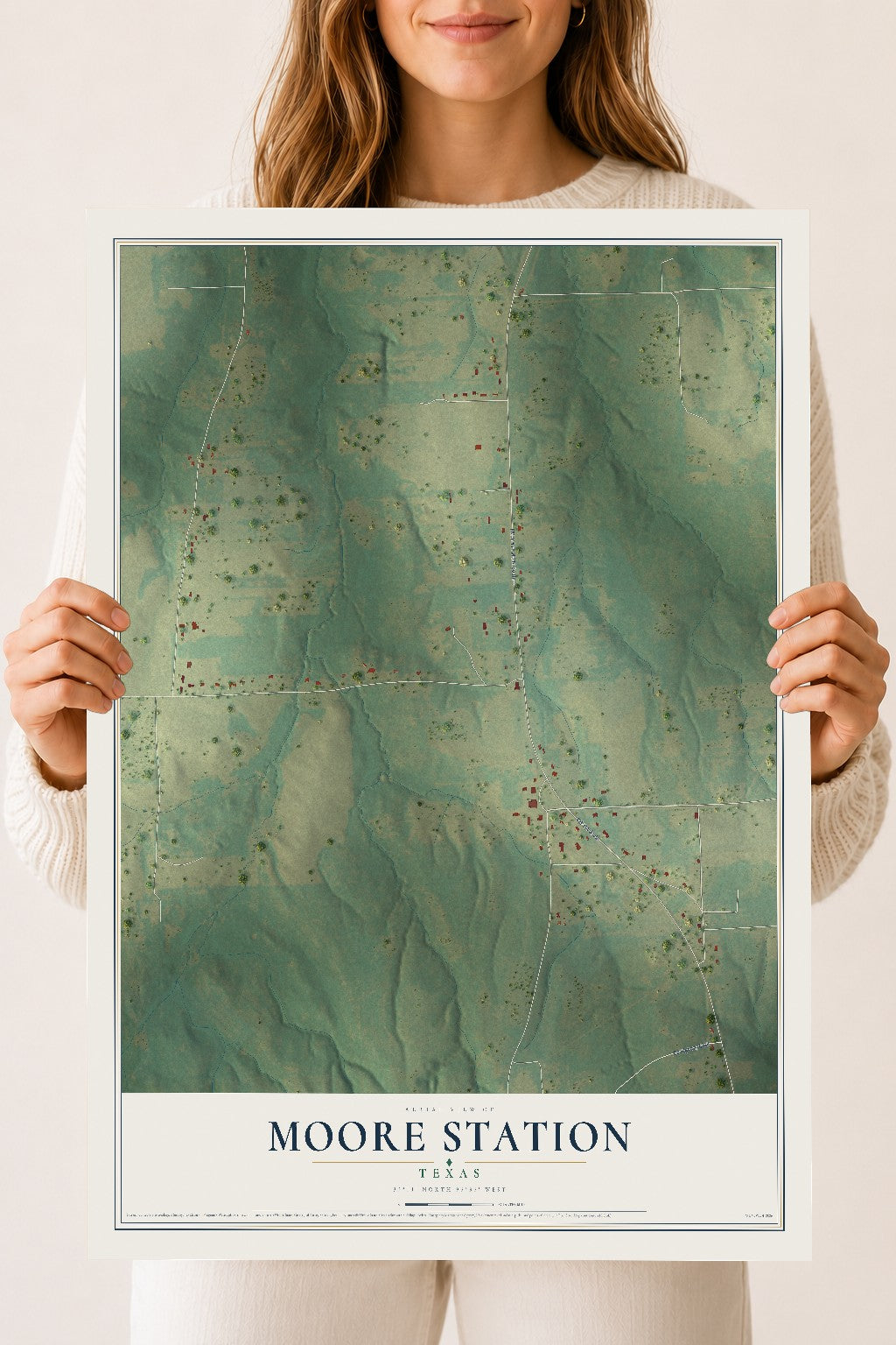 Map of Moore Station, Texas, 18 x 24 inch unframed archival matte print