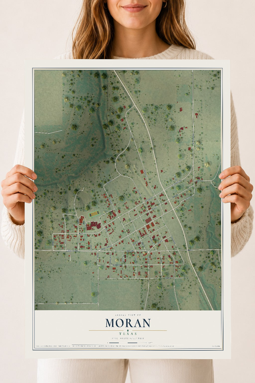 Map of Moran, Texas, 18 x 24 inch unframed archival matte print
