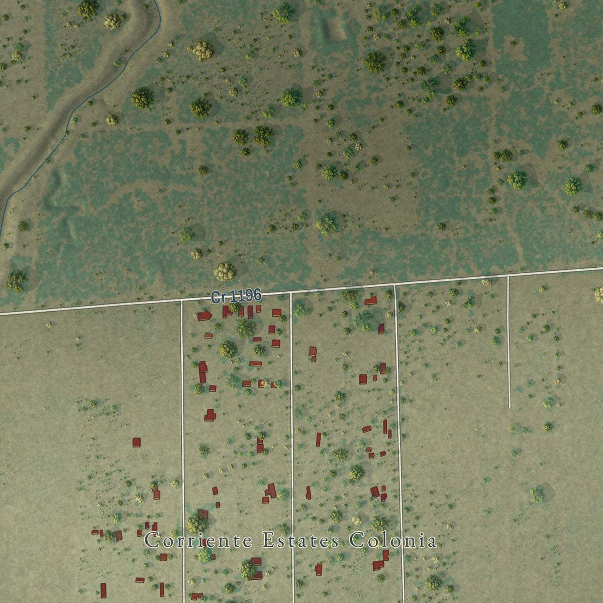 Close-up of the map of Morgan Farm, Texas print showing street and building detail