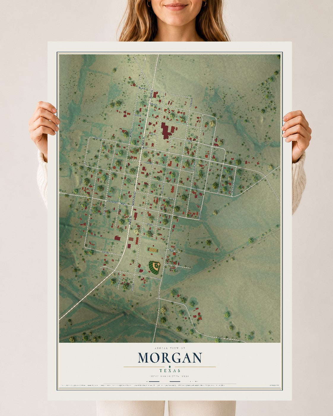 Map of Morgan, Texas, 24 x 36 inch unframed archival matte print