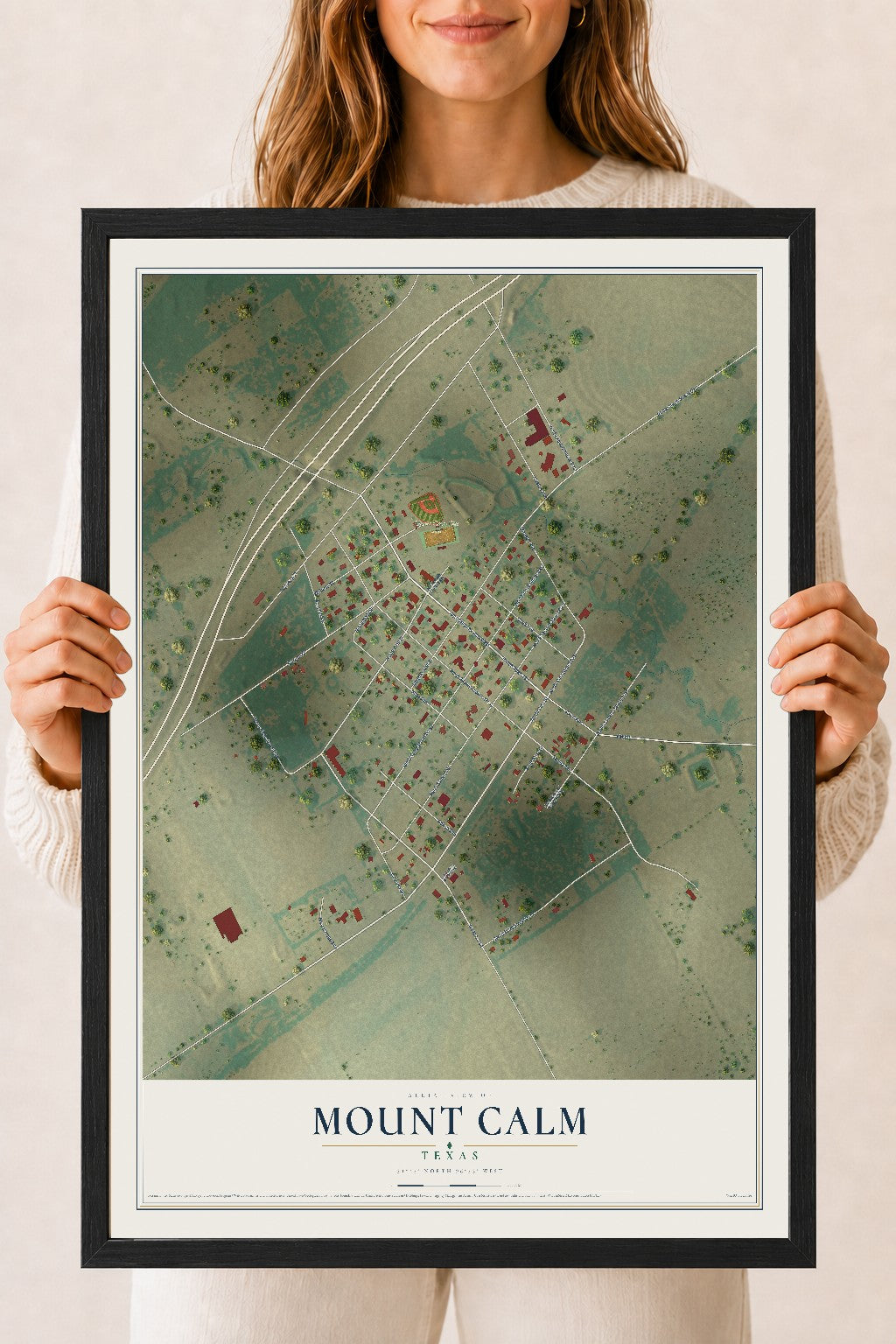 Map of Mount Calm, Texas, 18 x 24 inch print in a black wood frame