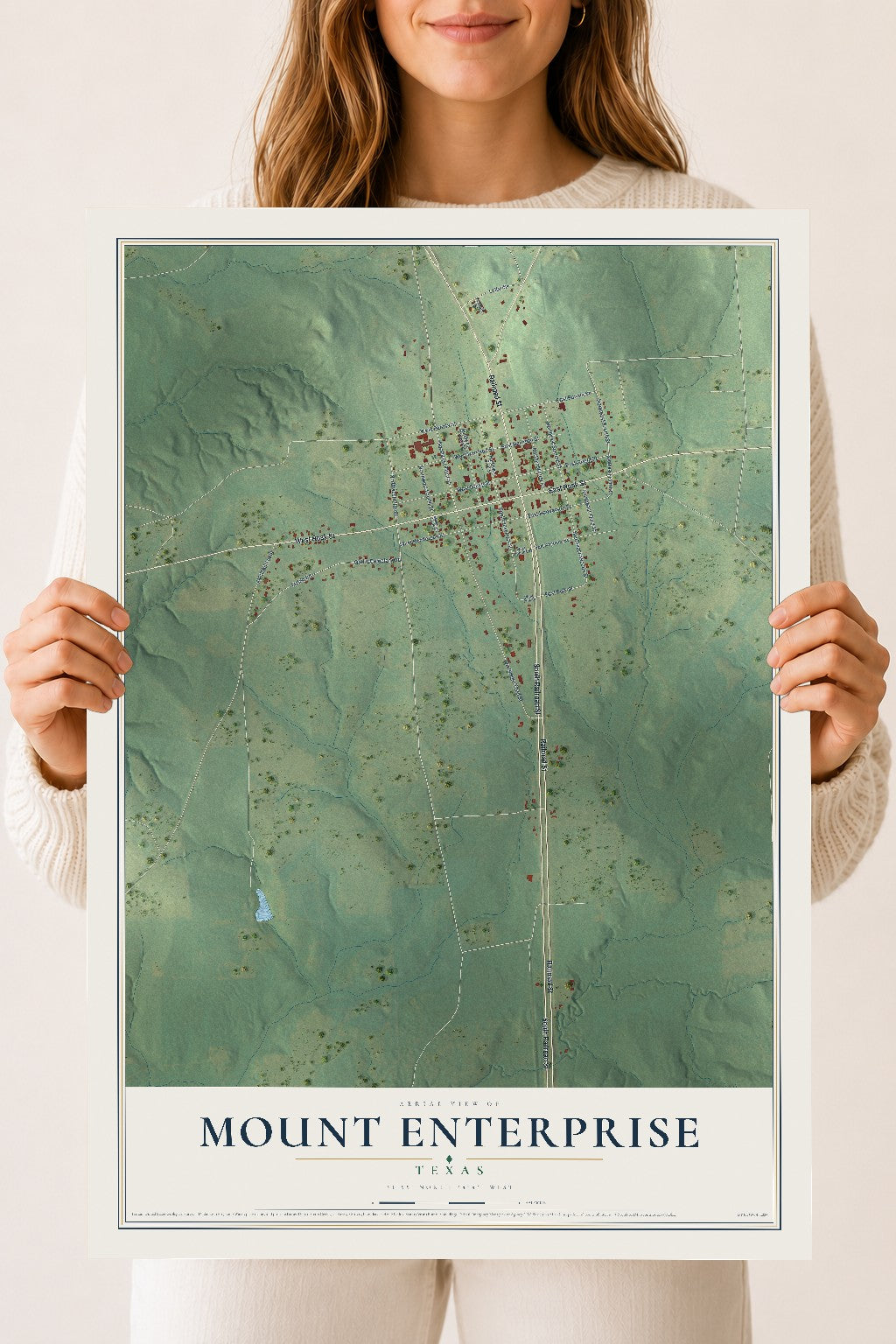 Map of Mount Enterprise, Texas, 18 x 24 inch unframed archival matte print