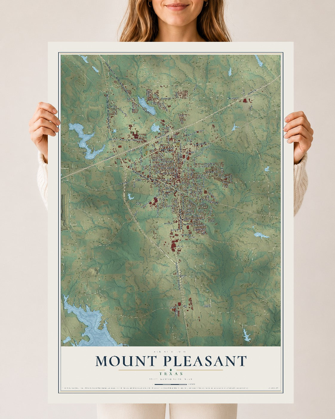 Map of Mount Pleasant, Texas, 24 x 36 inch unframed archival matte print