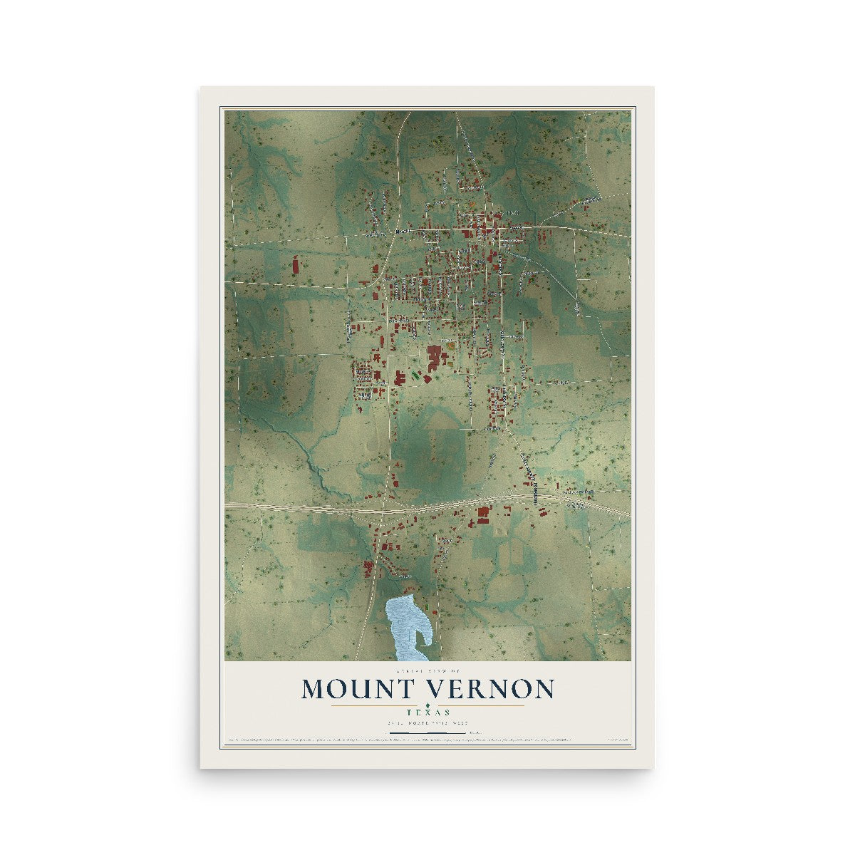 Map of Mount Vernon, Texas, 12 x 18 inch unframed archival matte print