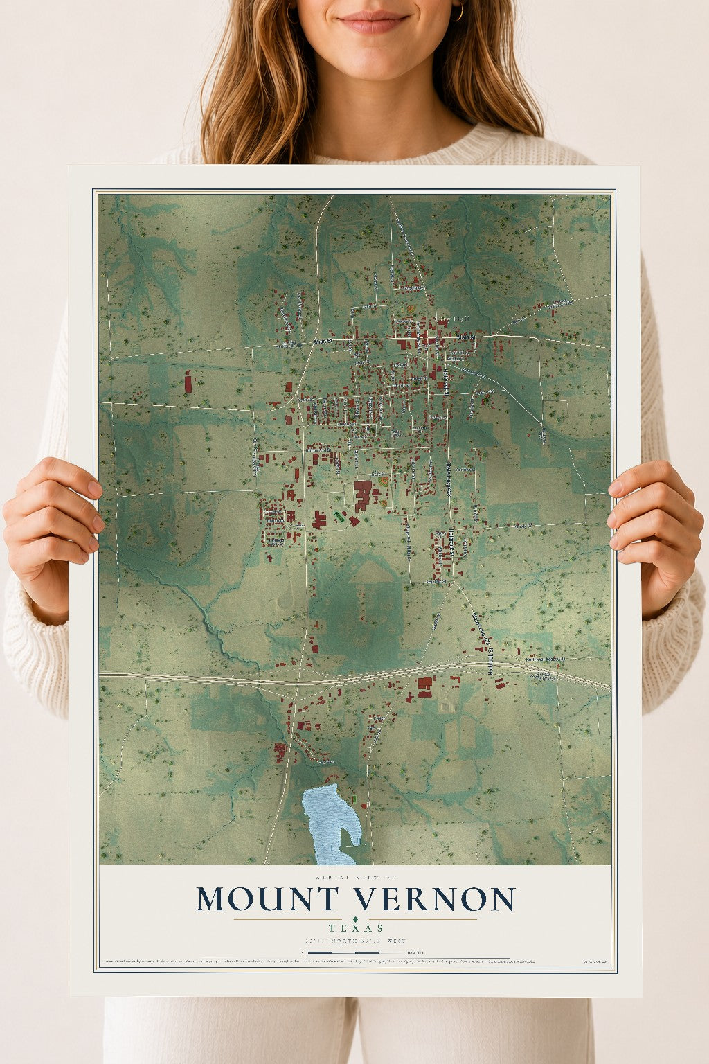 Map of Mount Vernon, Texas, 18 x 24 inch unframed archival matte print