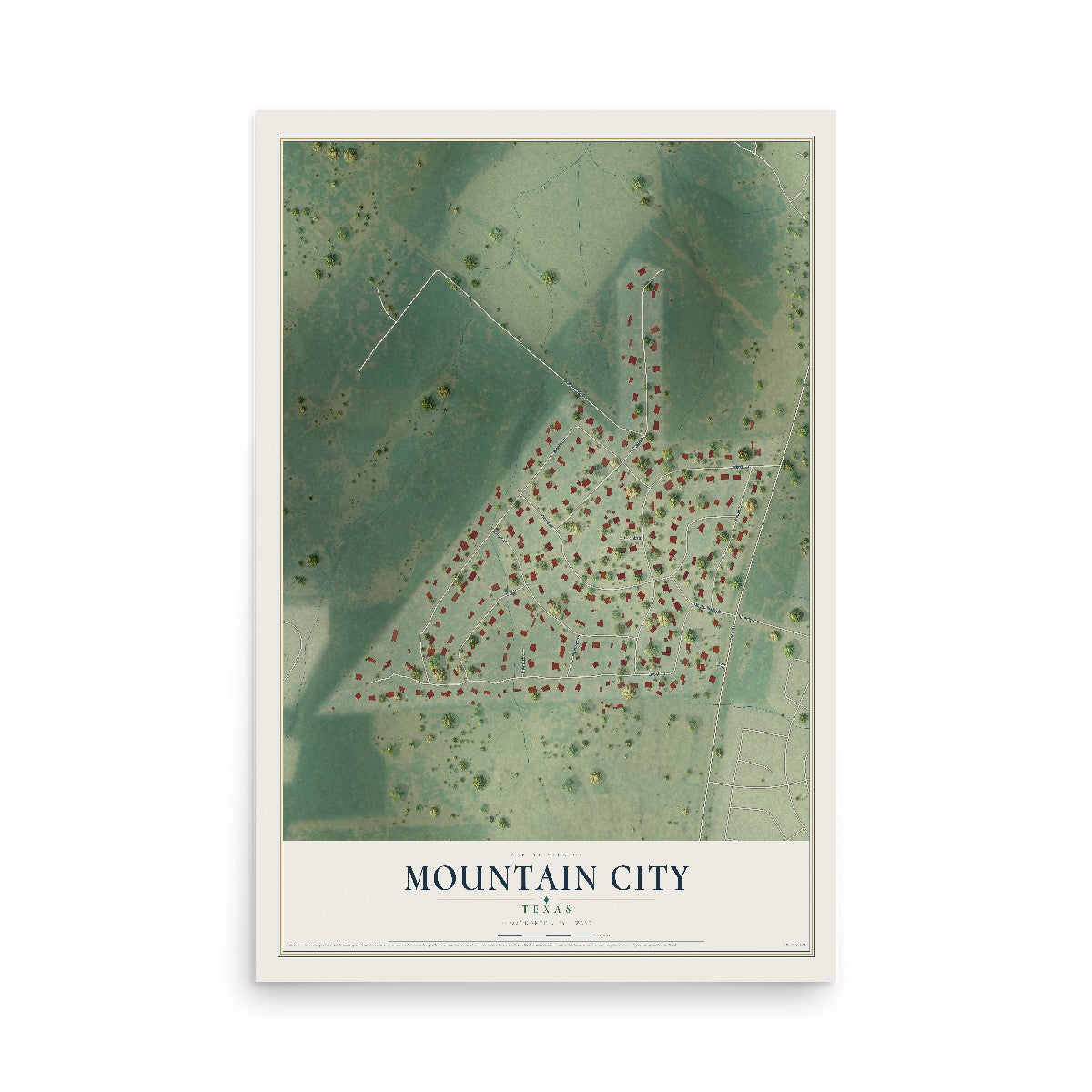 Map of Mountain City, Texas, 12 x 18 inch unframed archival matte print