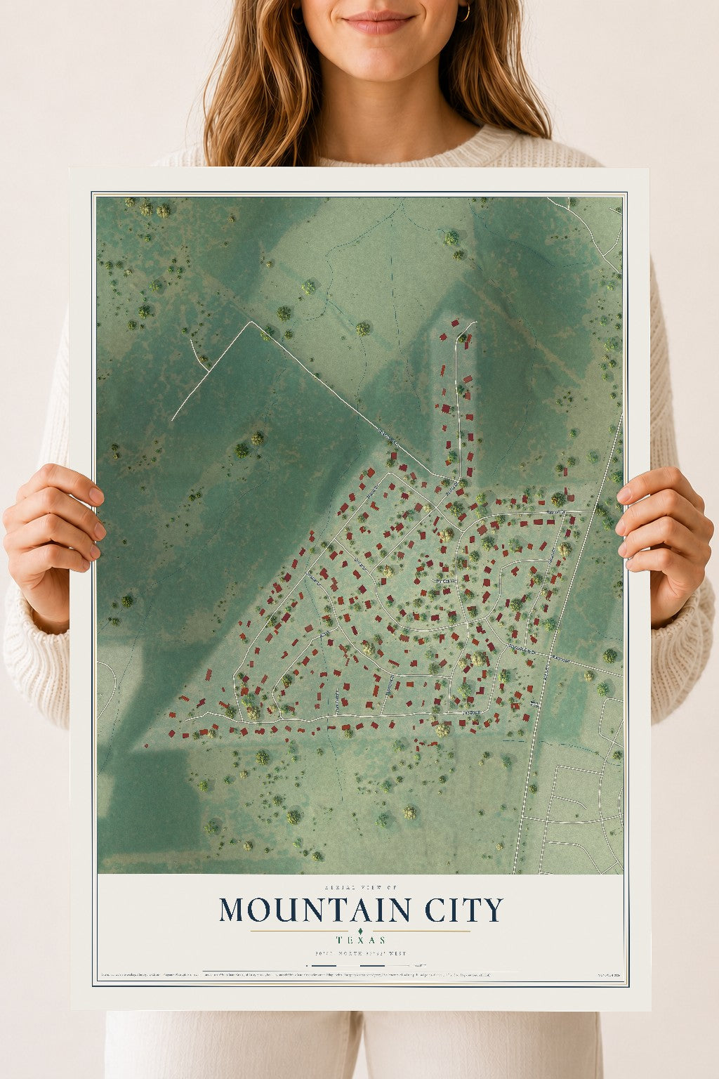Map of Mountain City, Texas, 18 x 24 inch unframed archival matte print