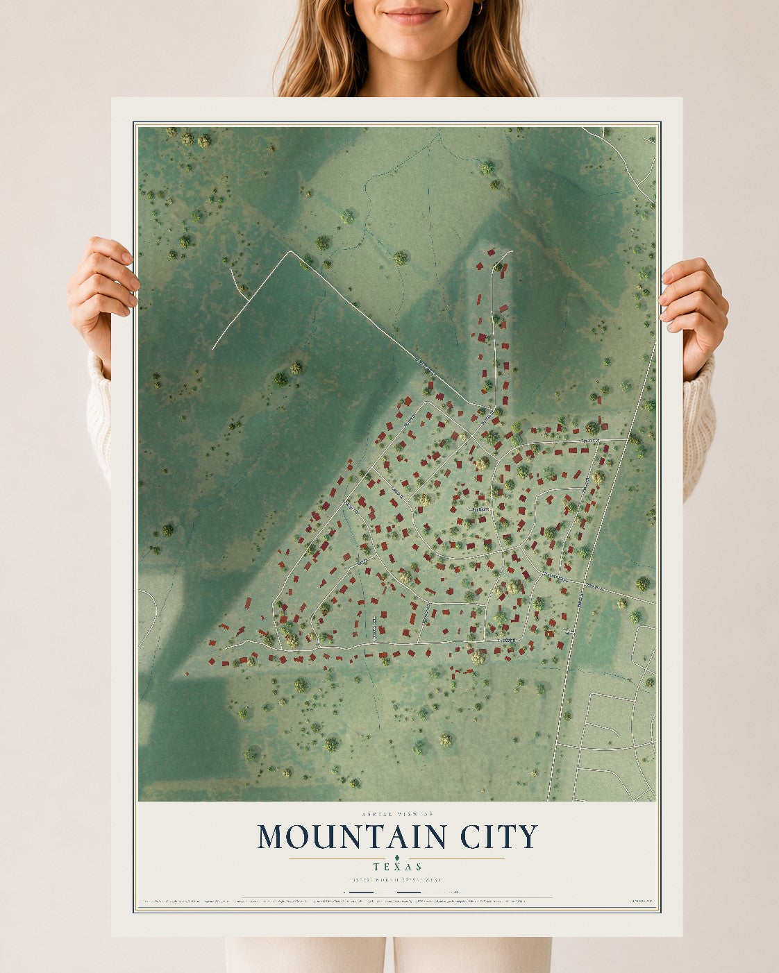 Map of Mountain City, Texas, 24 x 36 inch unframed archival matte print