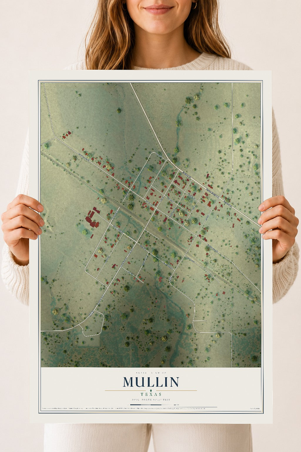 Map of Mullin, Texas, 18 x 24 inch unframed archival matte print