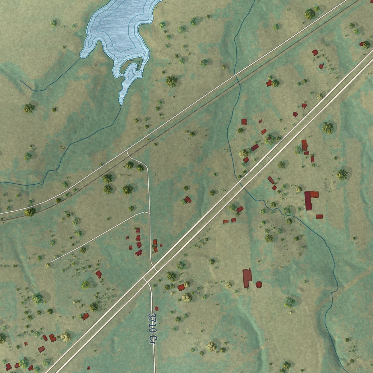 Second close-up of the map of Murchison, Texas print showing more streets and buildings