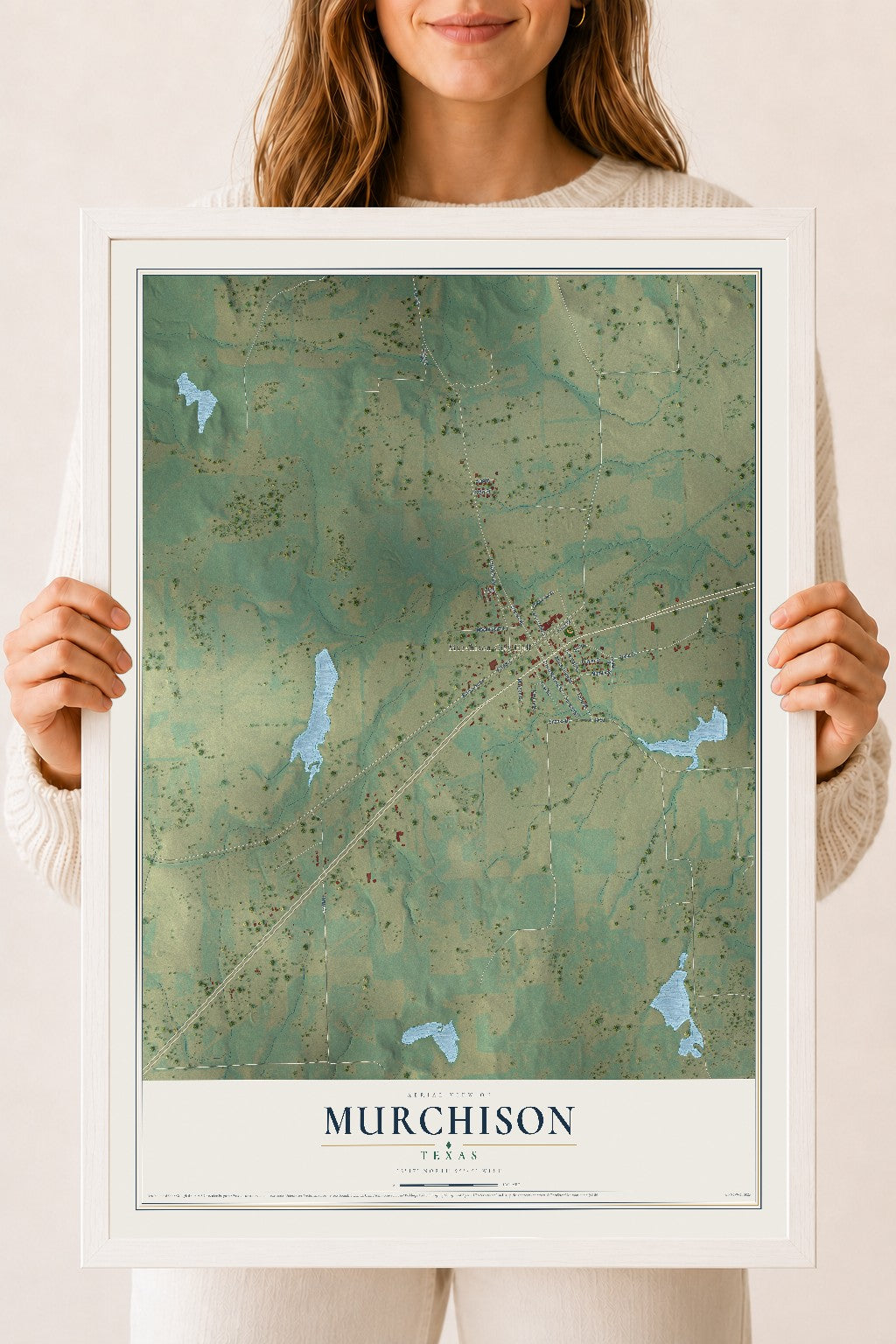 Map of Murchison, Texas, 18 x 24 inch print in a white wood frame