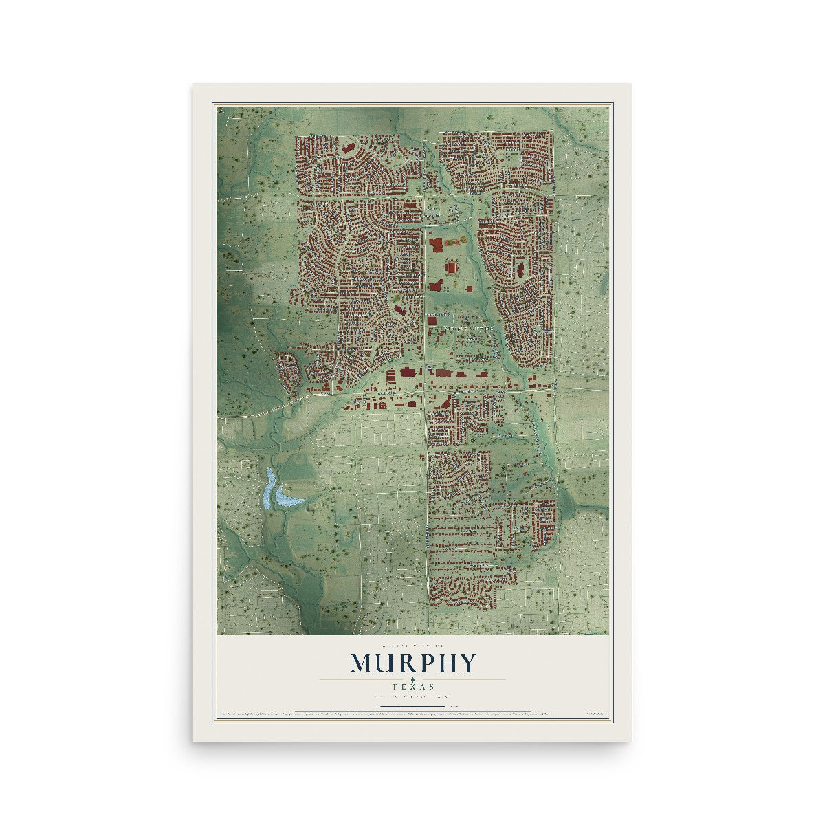 Map of Murphy, Texas, 12 x 18 inch unframed archival matte print