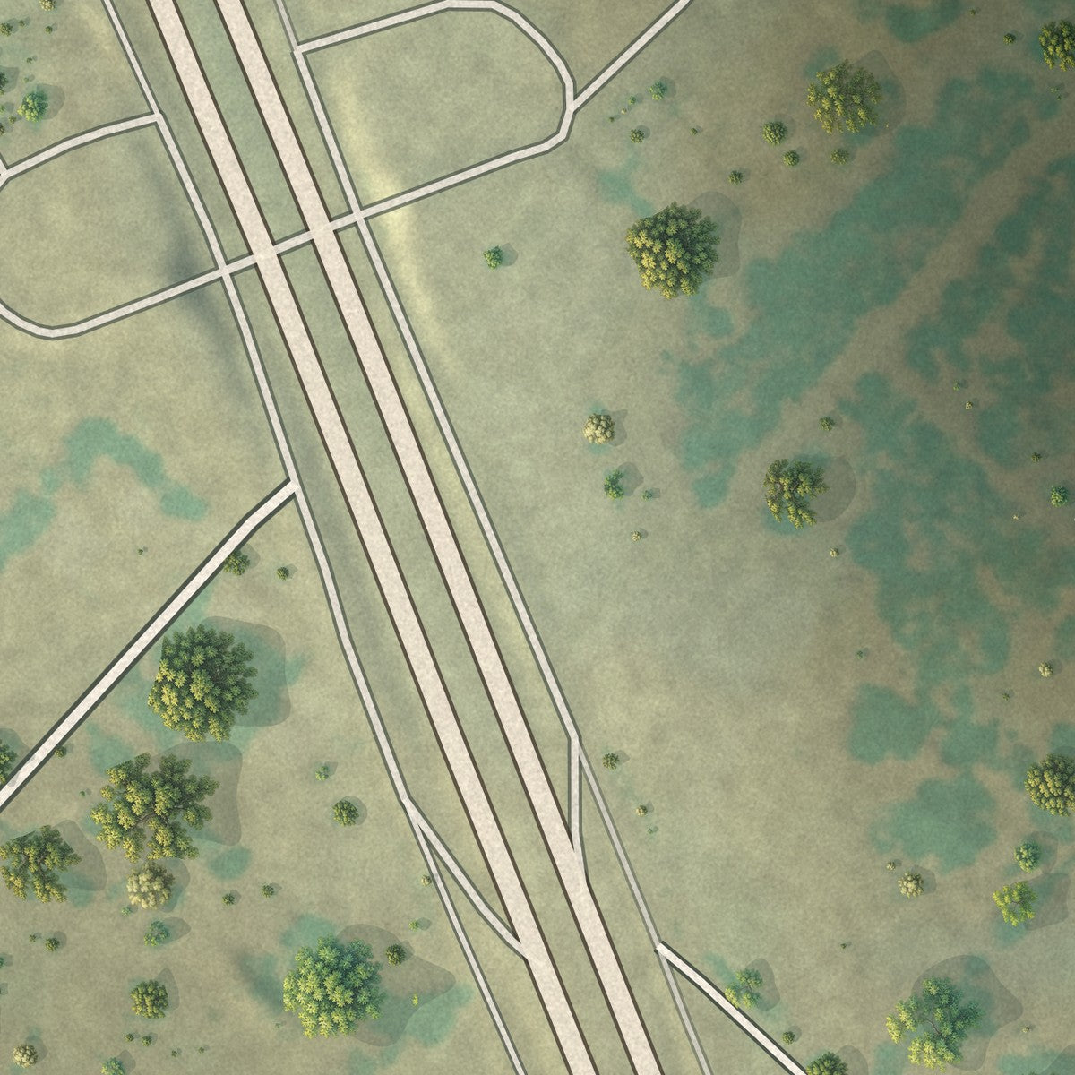 Close-up of the map of Mustang, Texas print showing street and building detail