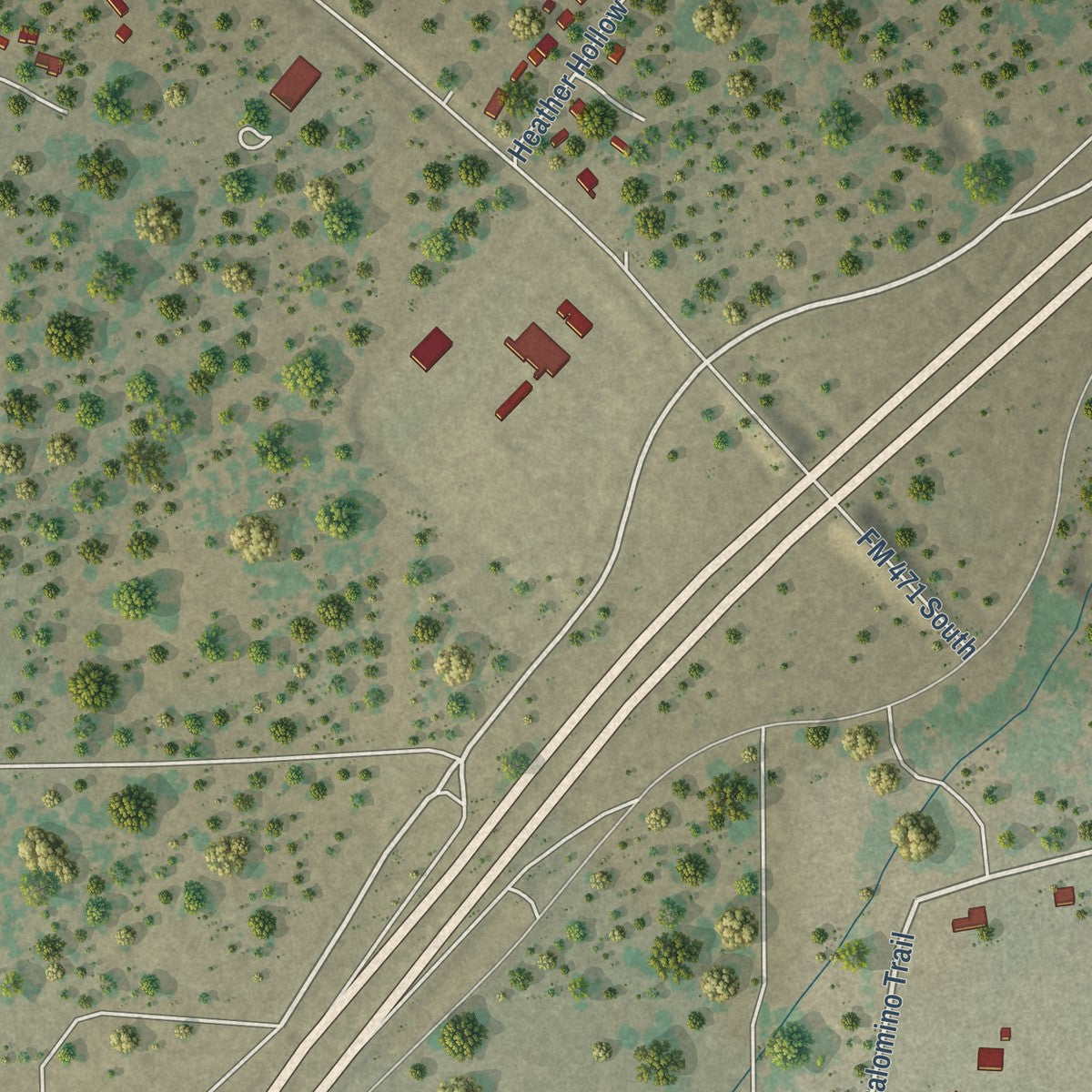 Second close-up of the map of Natalia, Texas print showing more streets and buildings