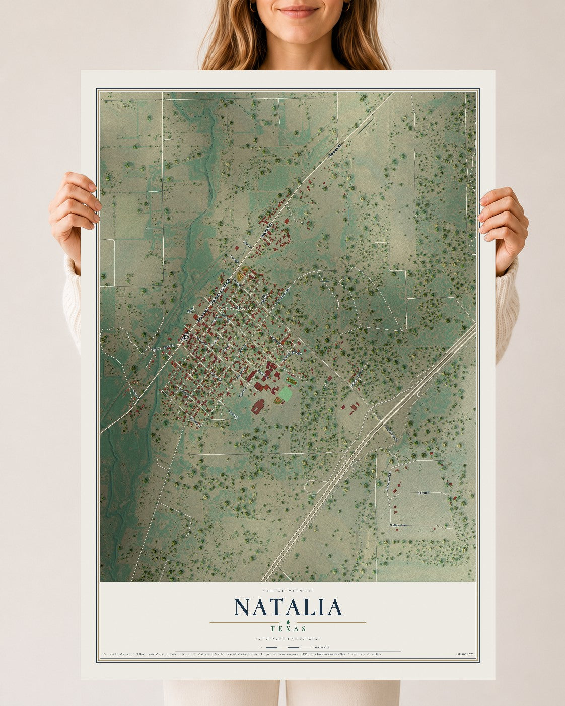 Map of Natalia, Texas, 24 x 36 inch unframed archival matte print