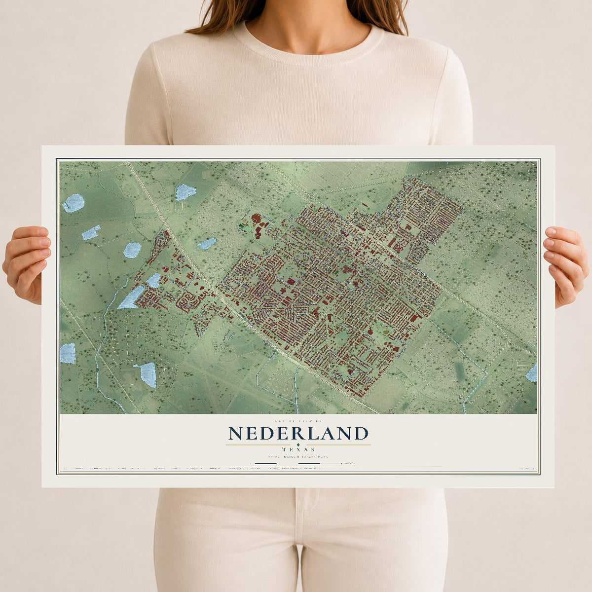 Map of Nederland, Texas, 12 x 18 inch unframed archival matte print
