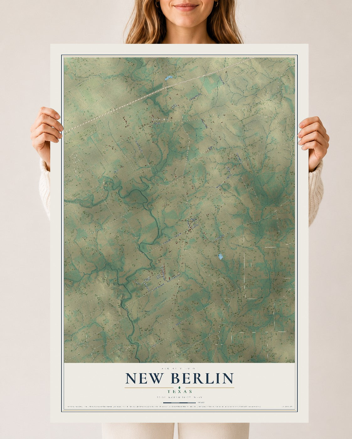 Map of New Berlin, Texas, 24 x 36 inch unframed archival matte print