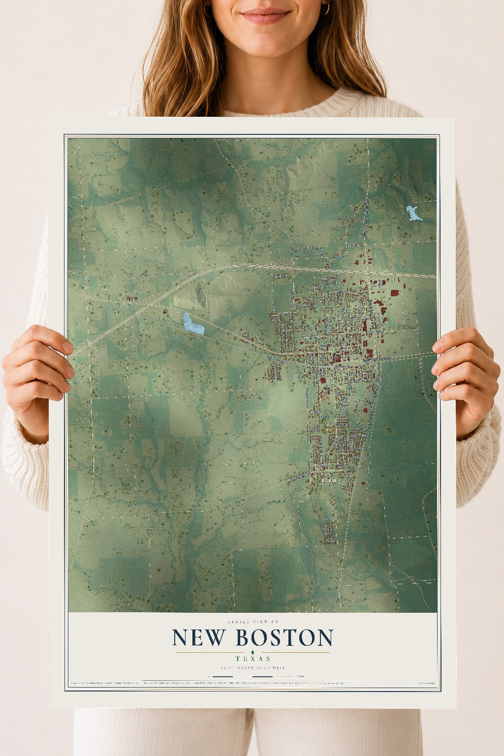 Map of New Boston, Texas, 18 x 24 inch unframed archival matte print