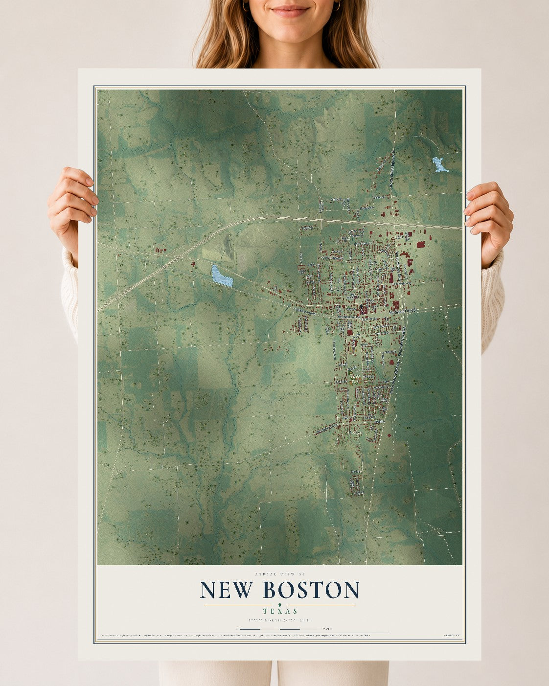 Map of New Boston, Texas, 24 x 36 inch unframed archival matte print