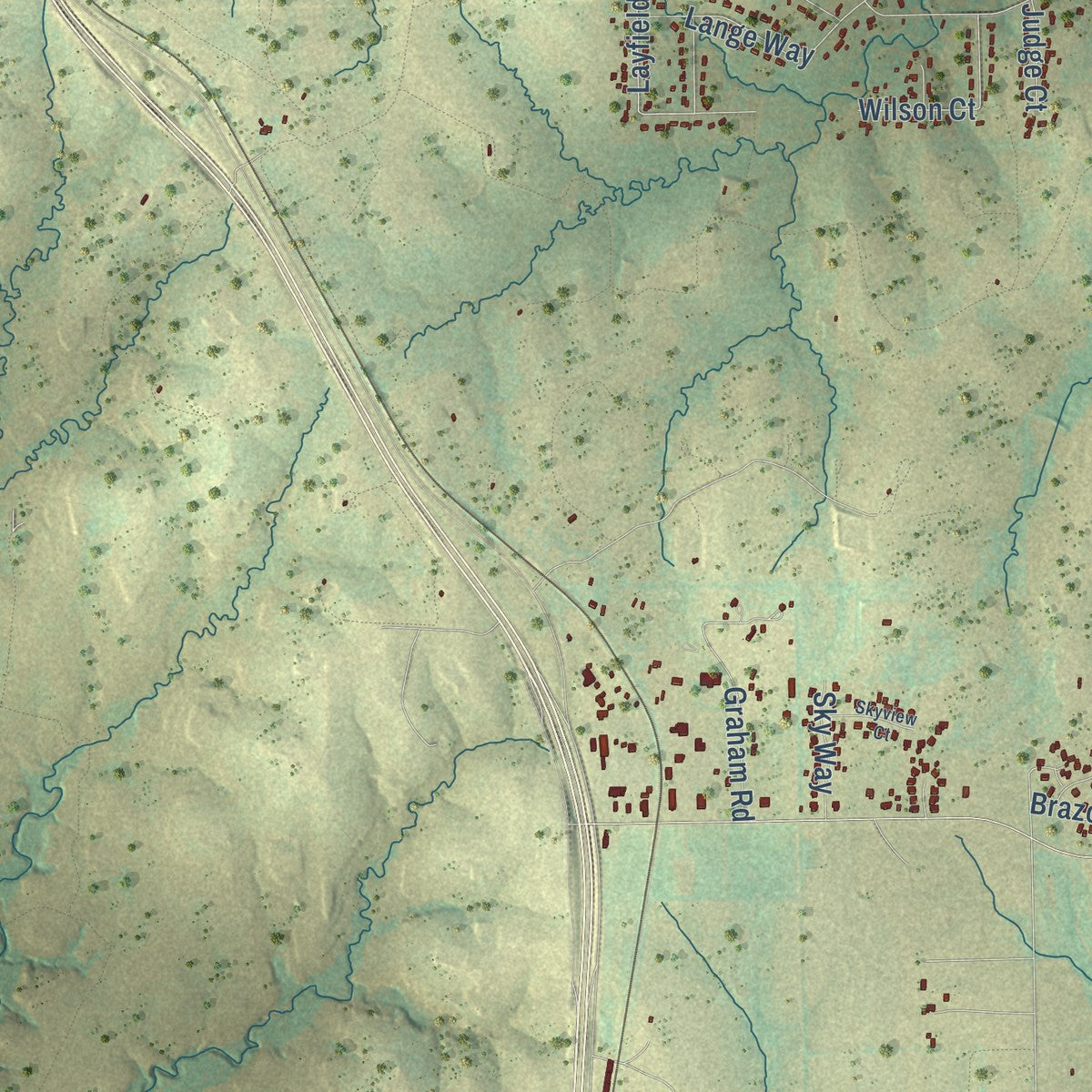 Close-up of the map of New Fairview, Texas print showing street and building detail