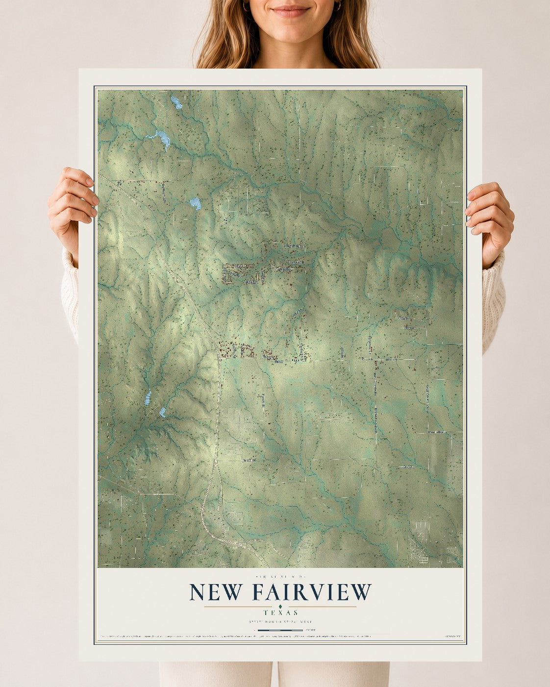Map of New Fairview, Texas, 24 x 36 inch unframed archival matte print