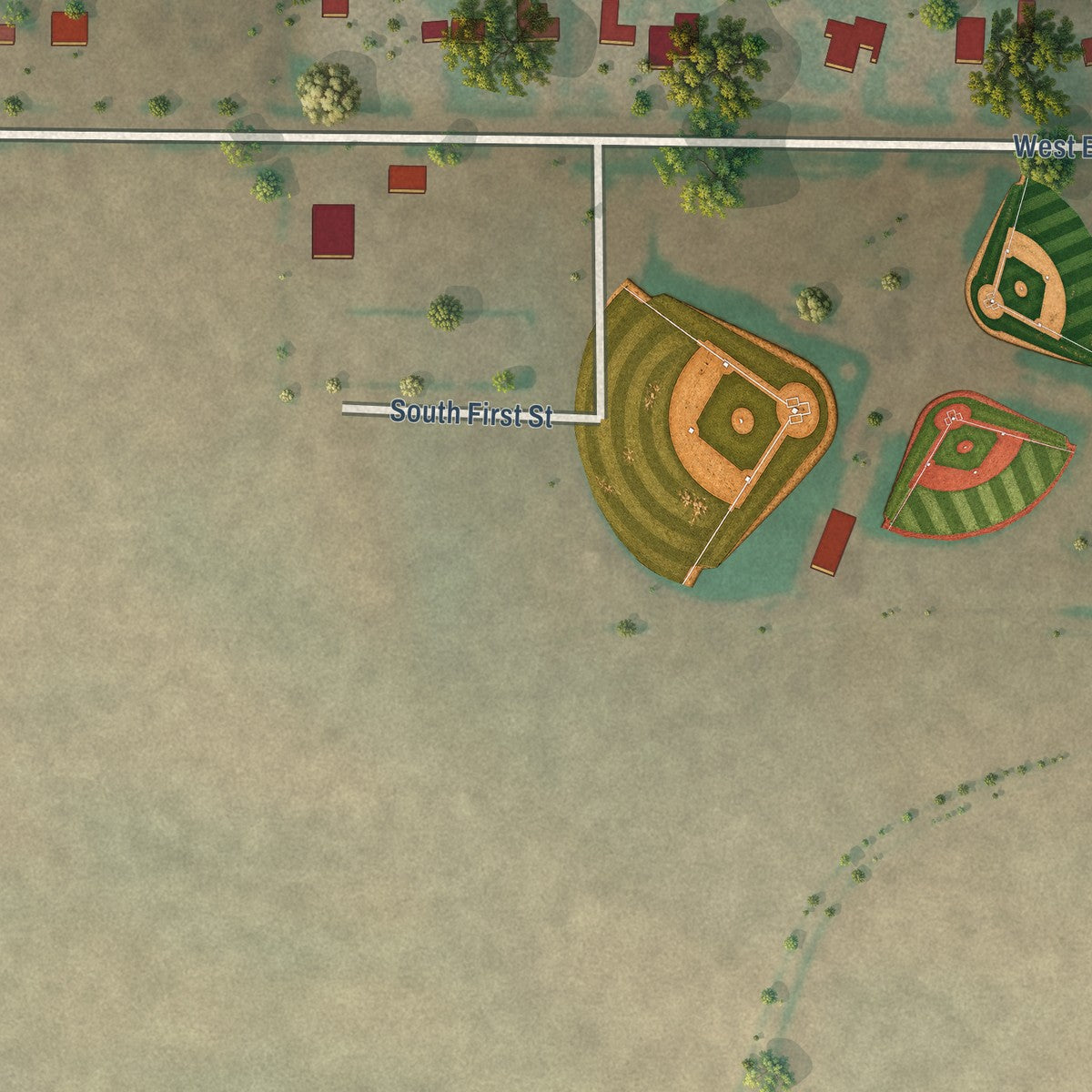 Second close-up of the map of New Home, Texas print showing more streets and buildings