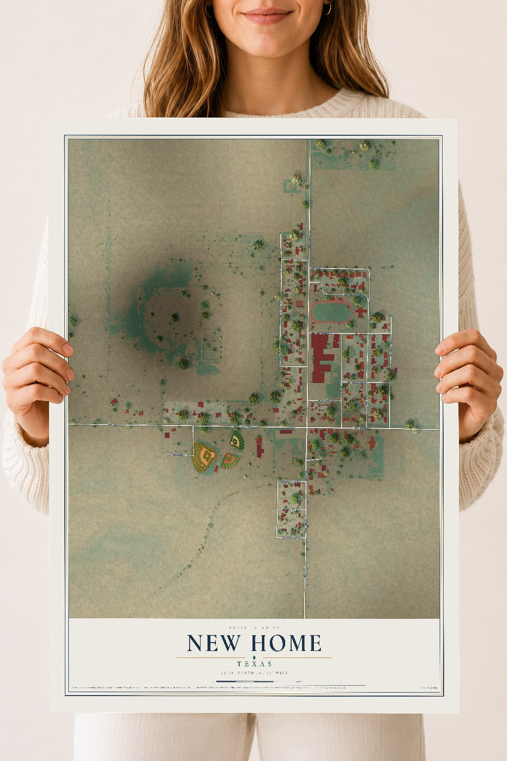Map of New Home, Texas, 18 x 24 inch unframed archival matte print