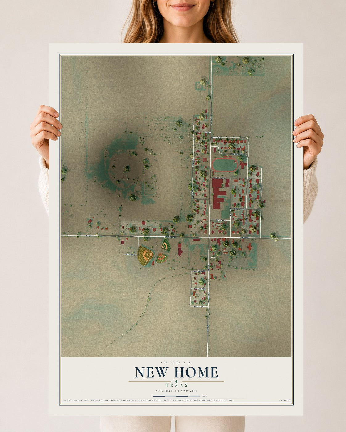 Map of New Home, Texas, 24 x 36 inch unframed archival matte print