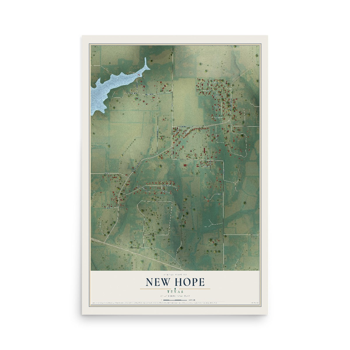 Map of New Hope, Texas, 12 x 18 inch unframed archival matte print