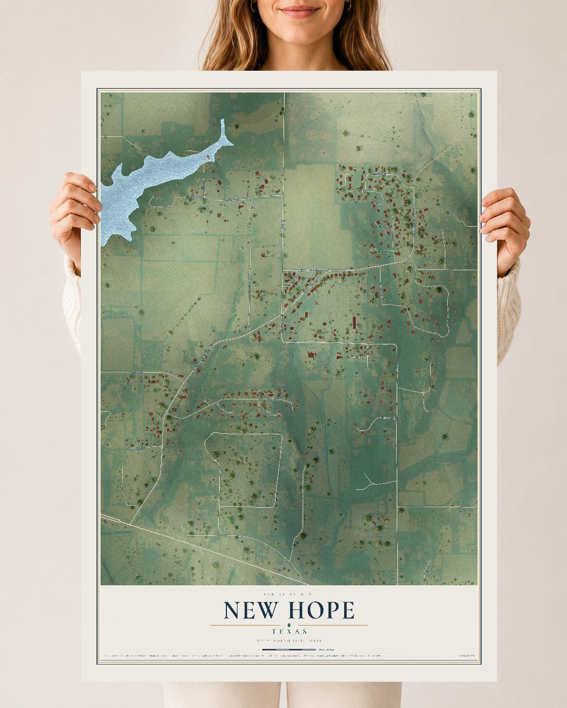 Map of New Hope, Texas, 24 x 36 inch unframed archival matte print