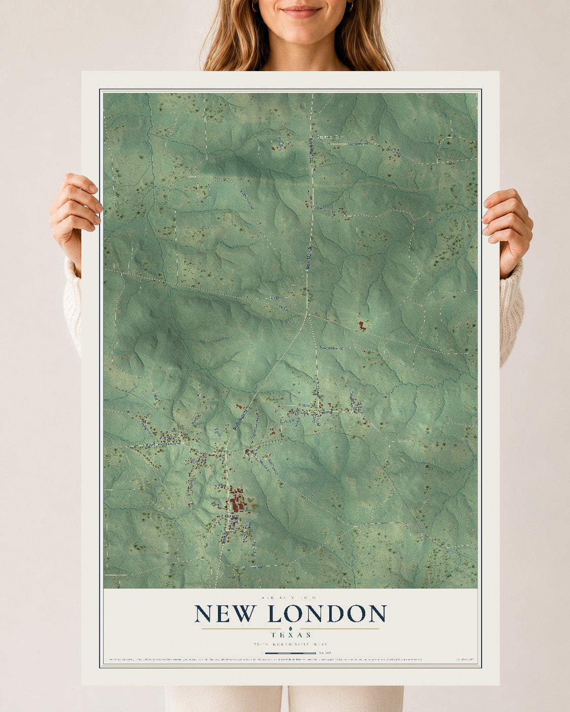 Map of New London, Texas, 24 x 36 inch unframed archival matte print