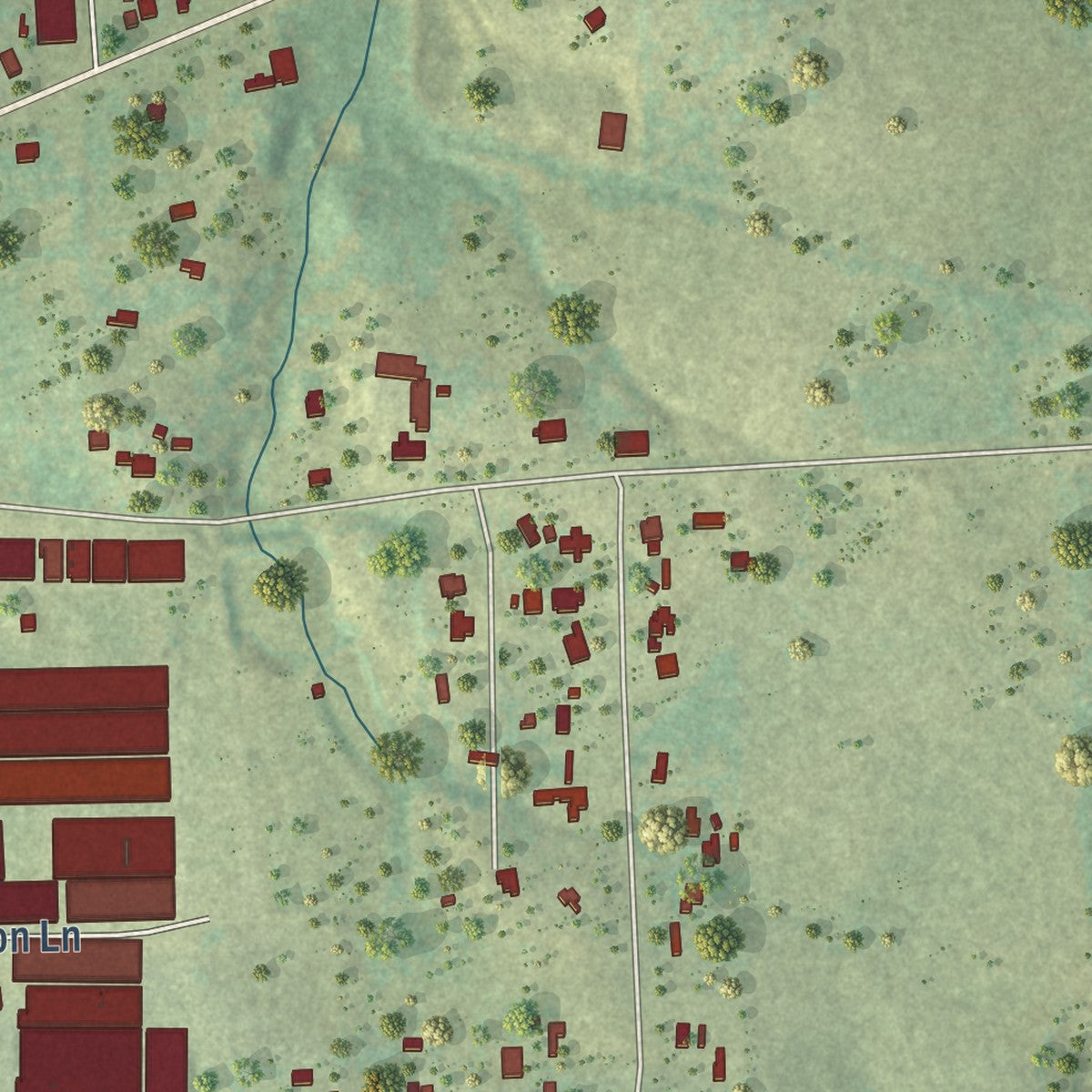 Close-up of the map of New Summerfield, Texas print showing street and building detail