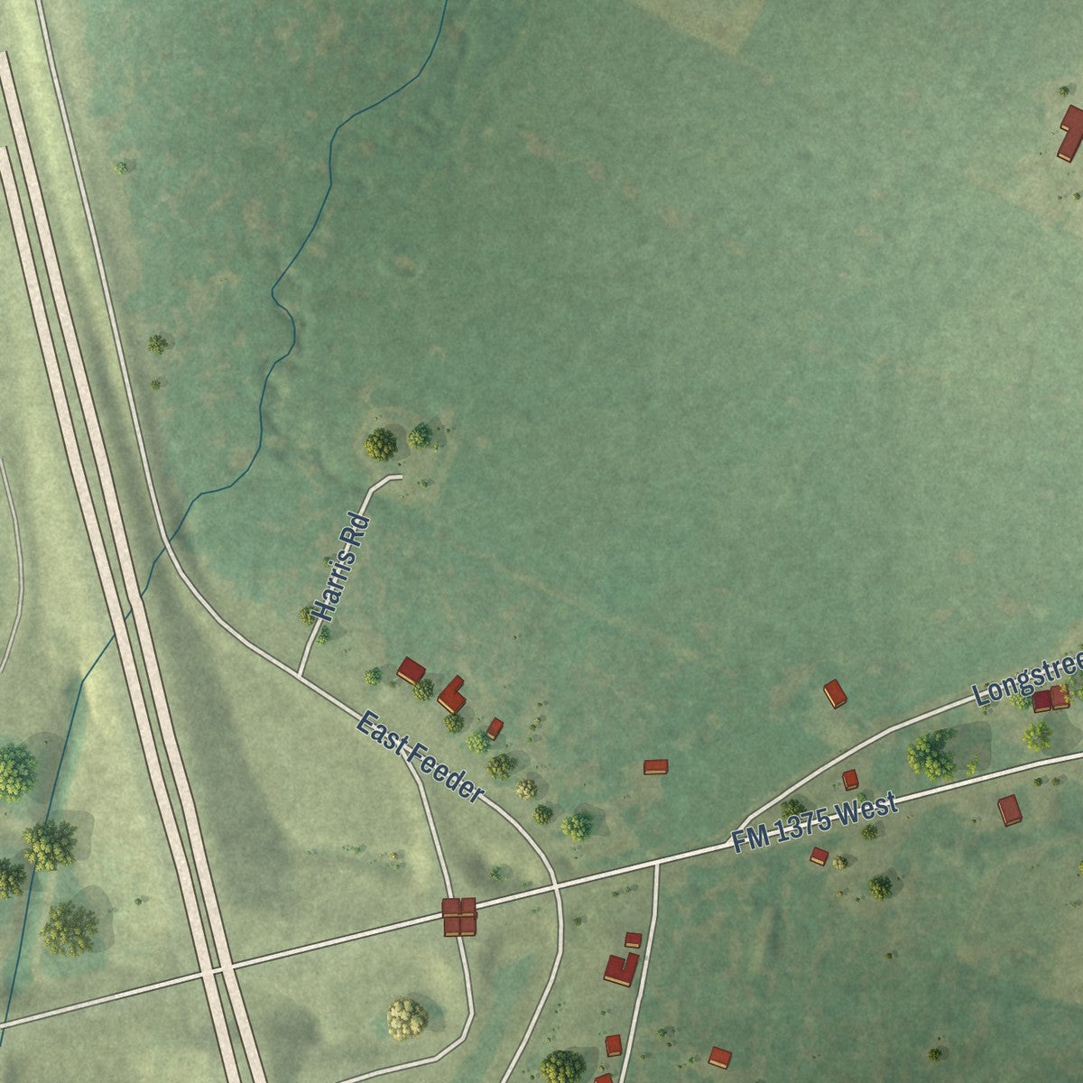 Second close-up of the map of New Waverly, Texas print showing more streets and buildings