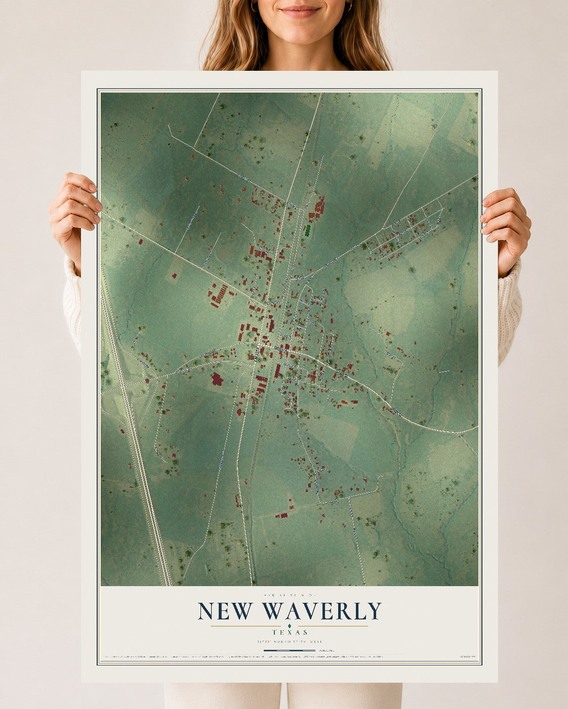 Map of New Waverly, Texas, 24 x 36 inch unframed archival matte print