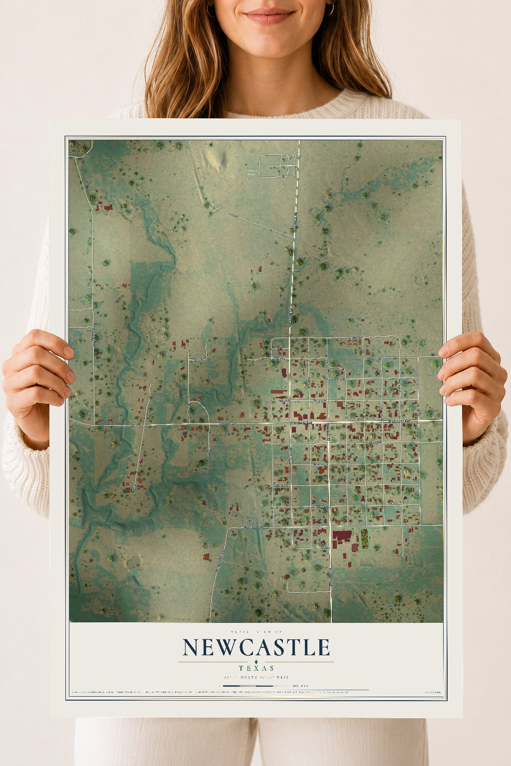 Map of Newcastle, Texas, 18 x 24 inch unframed archival matte print