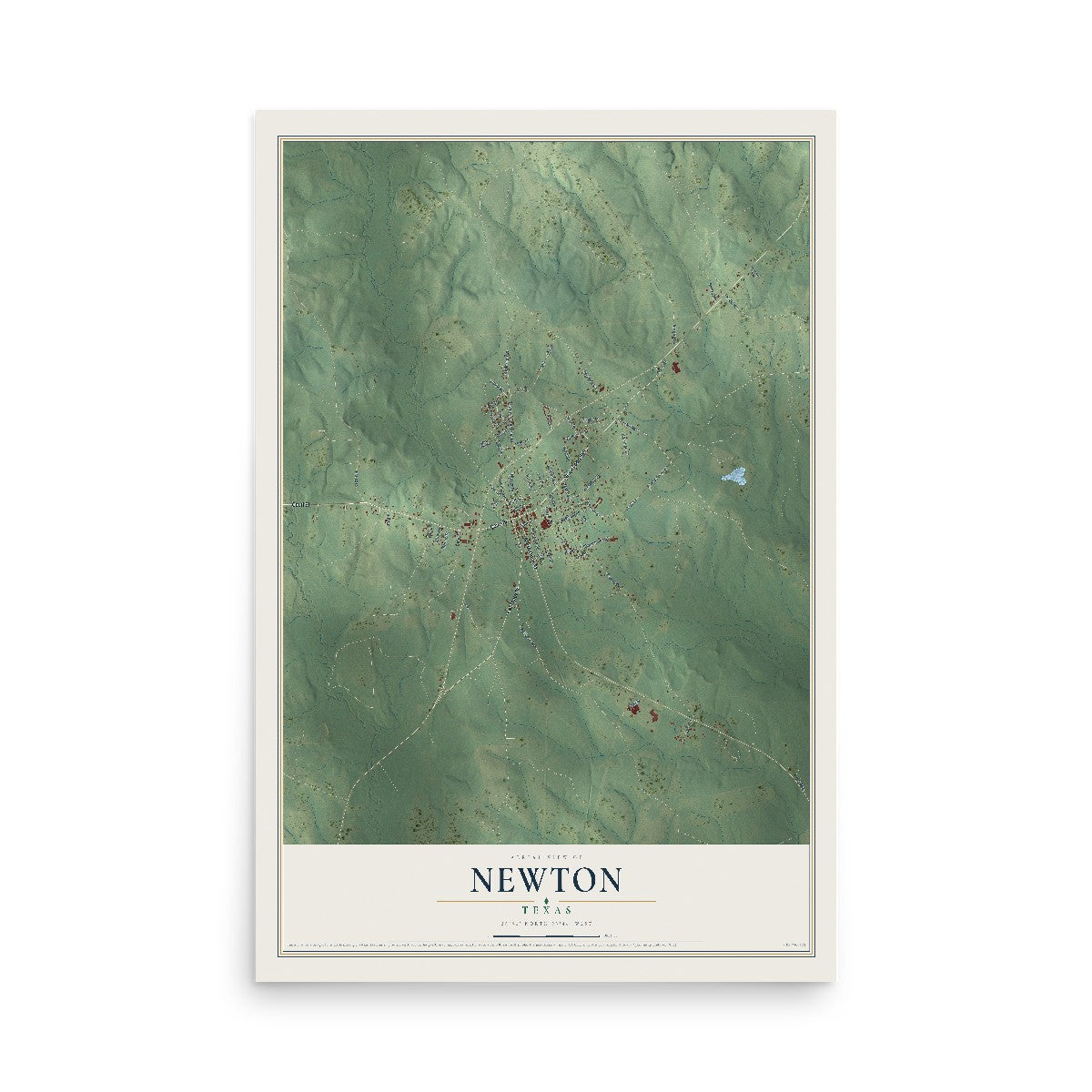 Map of Newton, Texas, 12 x 18 inch unframed archival matte print