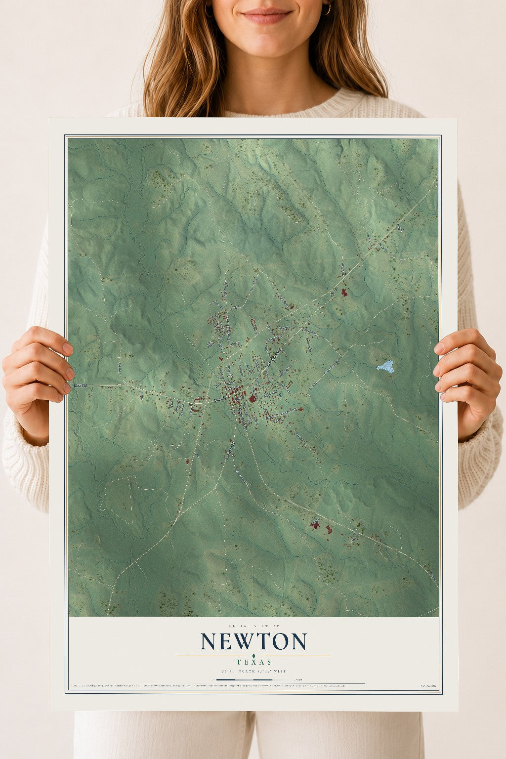 Map of Newton, Texas, 18 x 24 inch unframed archival matte print