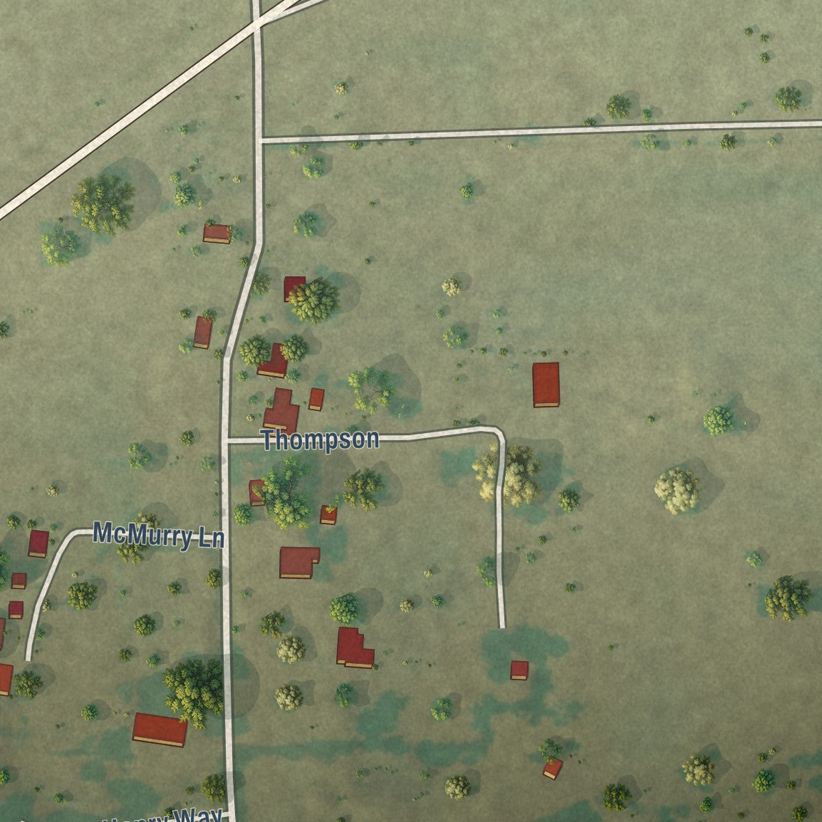 Close-up of the map of Neylandville, Texas print showing street and building detail
