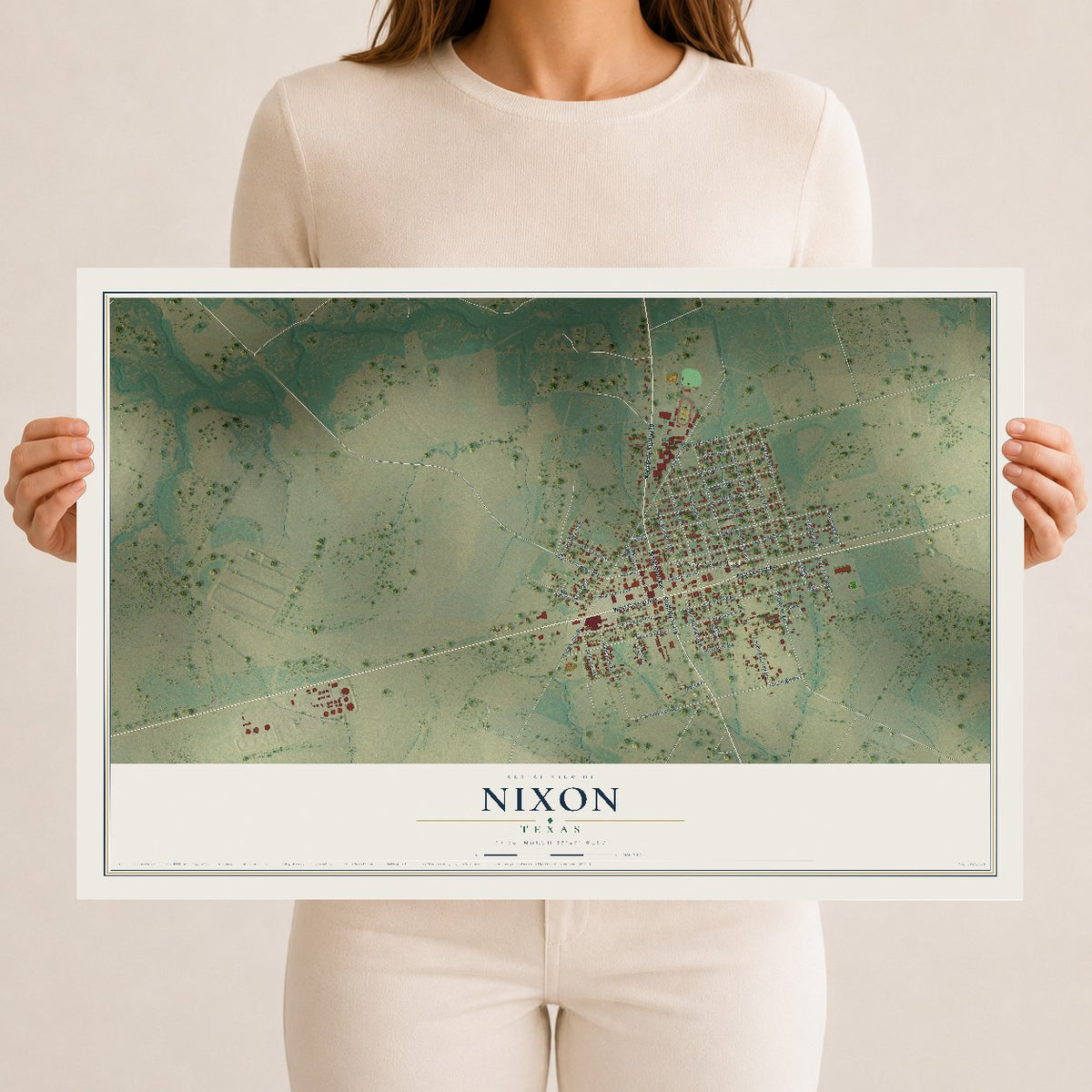 Map of Nixon, Texas, 12 x 18 inch unframed archival matte print