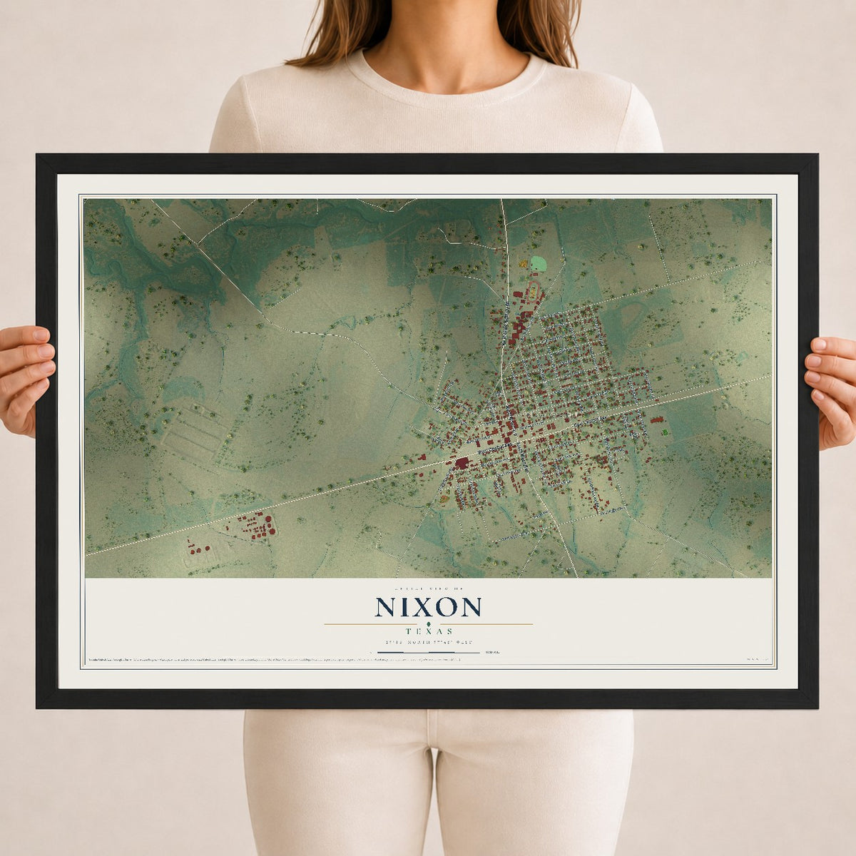 Map of Nixon, Texas, 18 x 24 inch print in a black wood frame