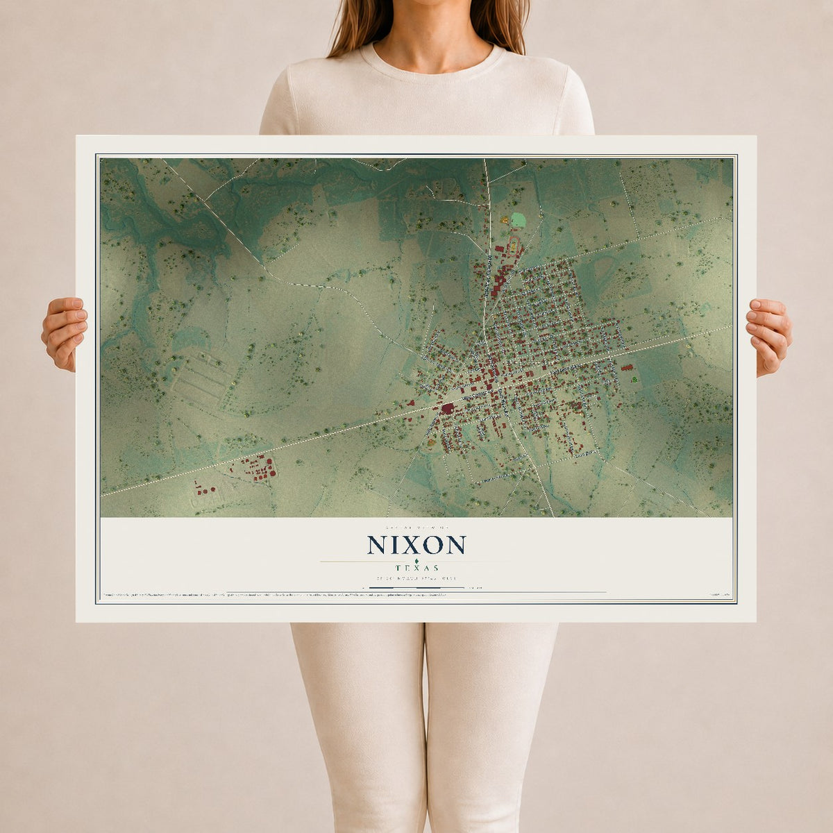 Map of Nixon, Texas, 24 x 36 inch unframed archival matte print