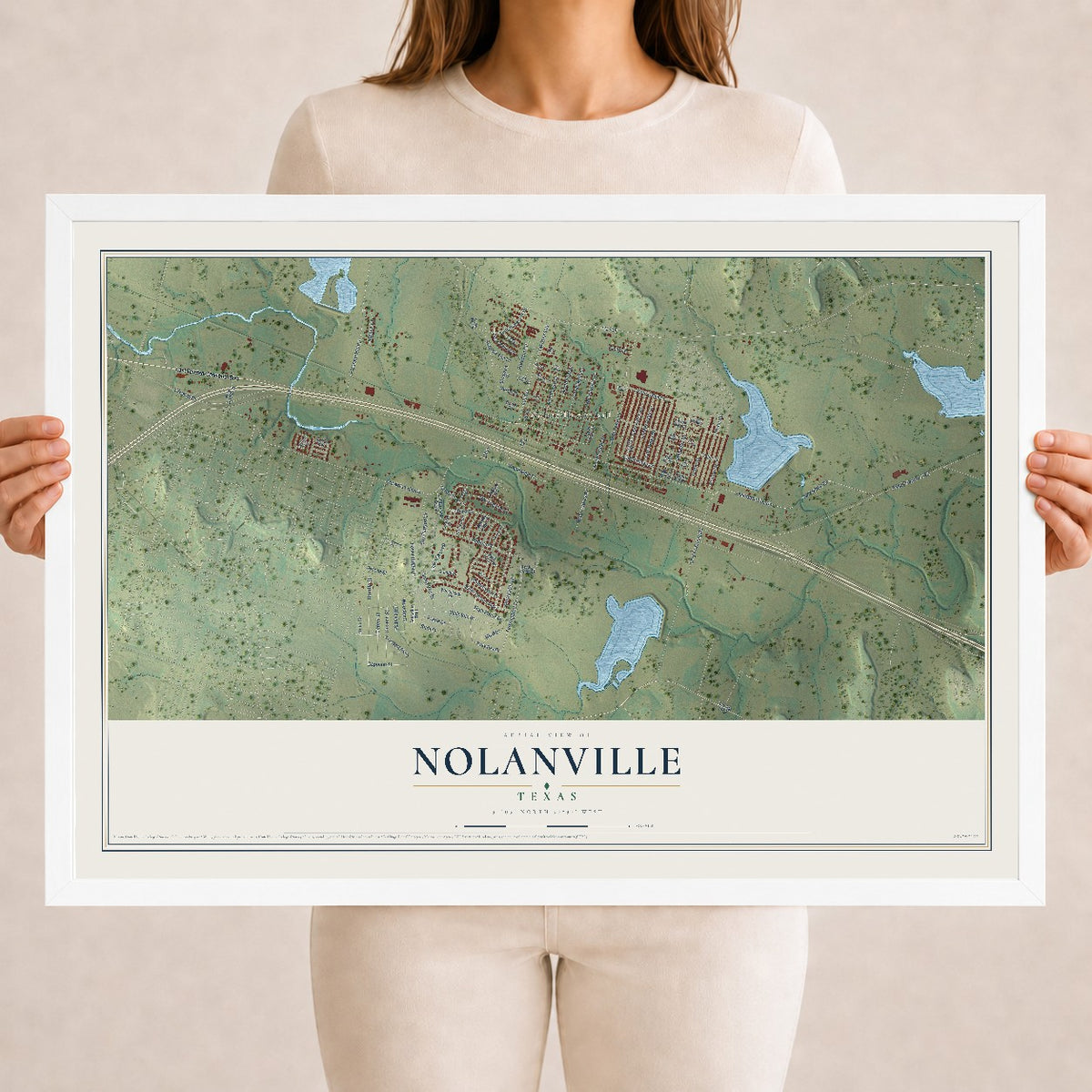 Map of Nolanville, Texas, 18 x 24 inch print in a white wood frame