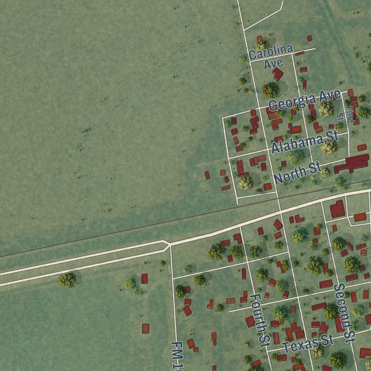 Second close-up of the map of Nome, Texas print showing more streets and buildings